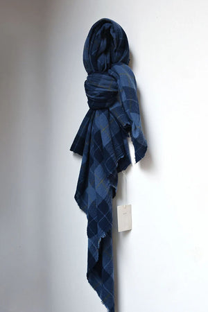 Navy Cashmere Tartan Scarf