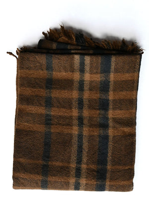 Plaid Throw Wool Blanket Brown