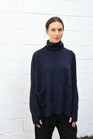 Wide High Neck Pullover Navy