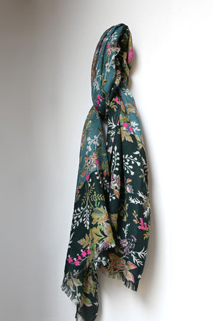 Color Block Floral Stole Jade