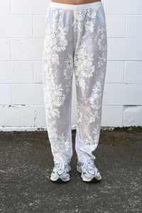 Sequin Lace Trousers White