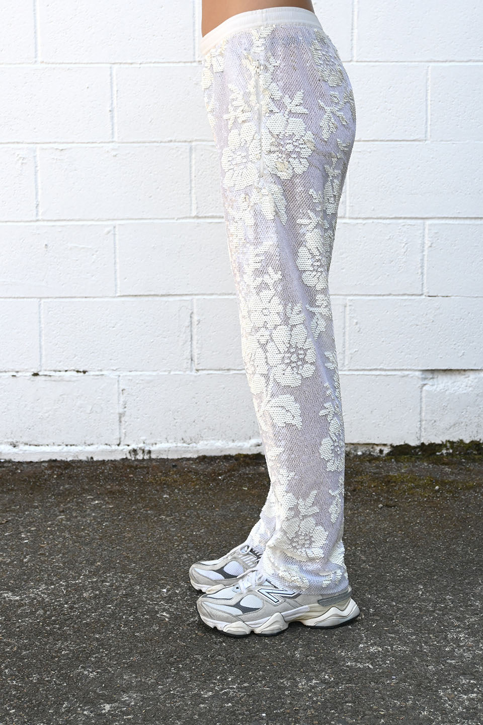 Sequin Lace Trousers White