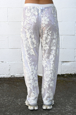 Sequin Lace Trousers White