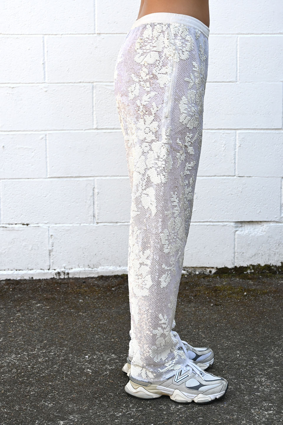 Sequin Lace Trousers White