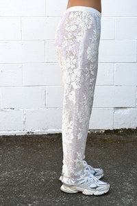 Sequin Lace Trousers White