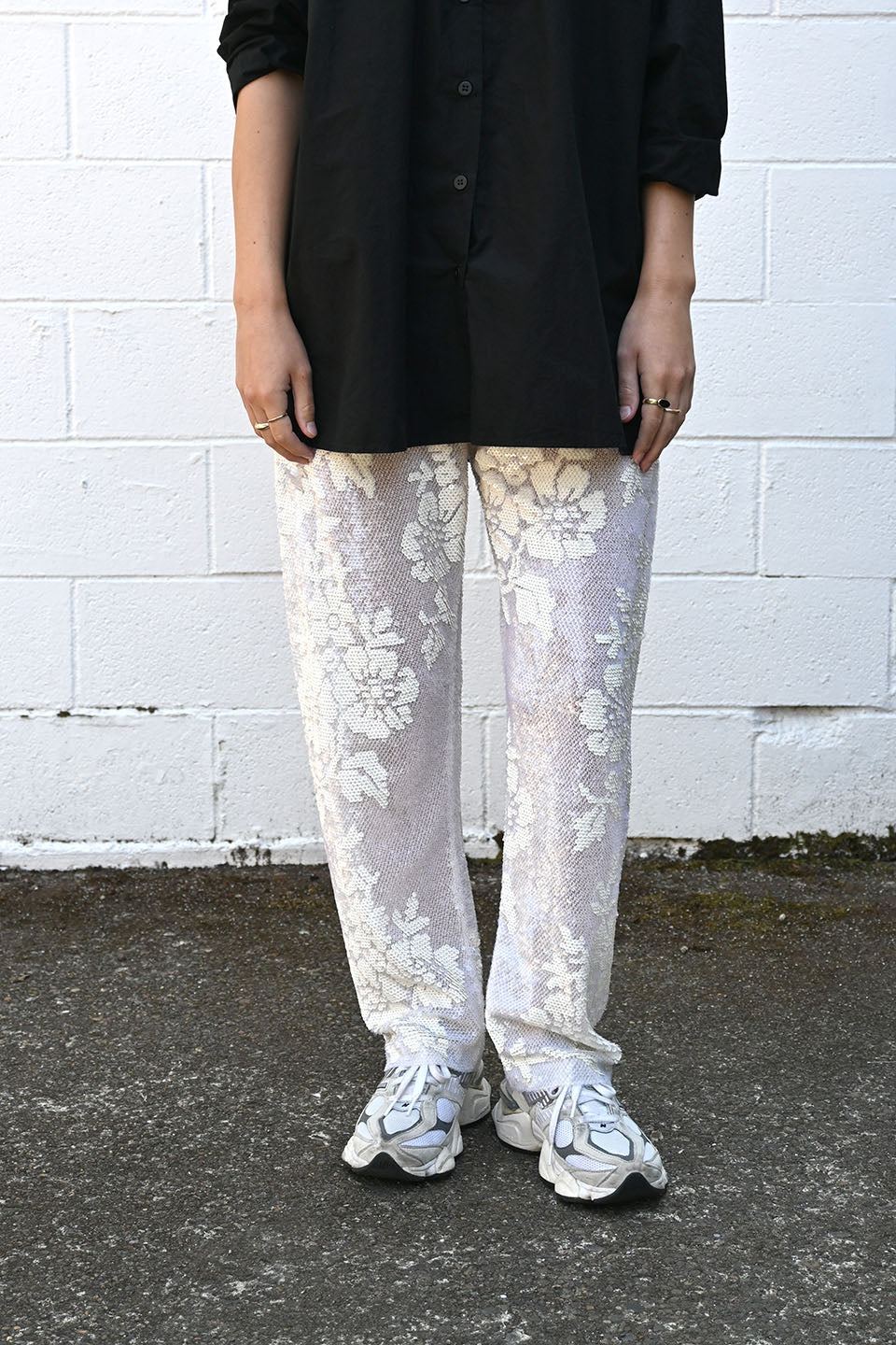 Sequin Lace Trousers White