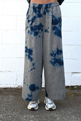 Herringbone Drawstring Wide Pant in Blue