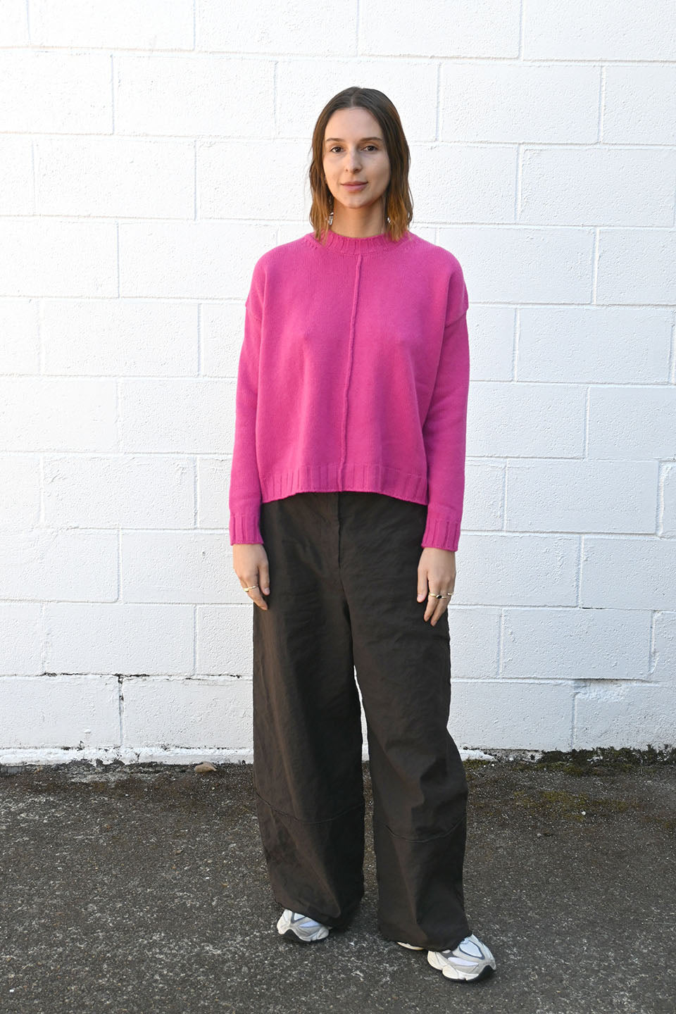 Round Neck Pullover in Fuchsia