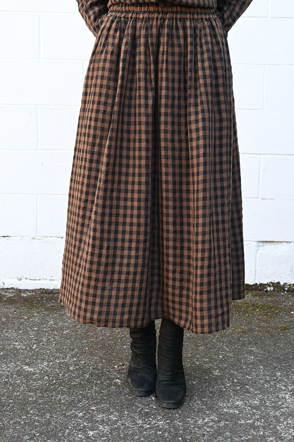 Gingham Full Linen Skirt