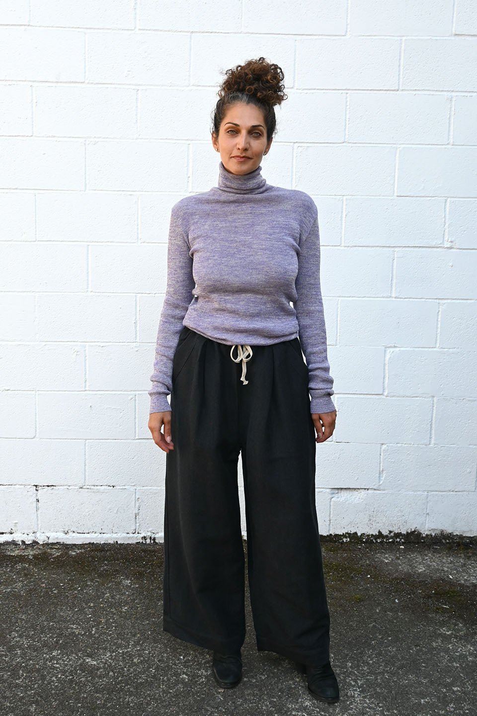 Wool Wide Herringbone Pants