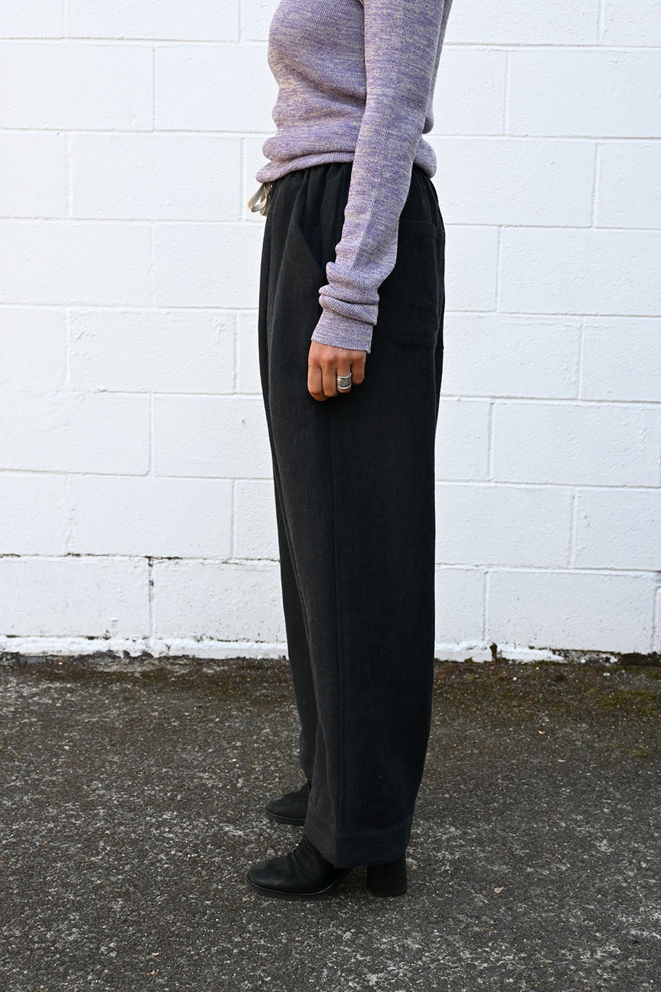 Wool Wide Herringbone Pants