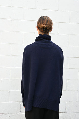 Wide High Neck Pullover Navy