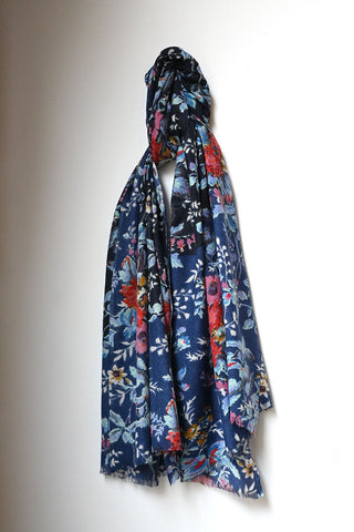 Color Block Floral Stole Indigo