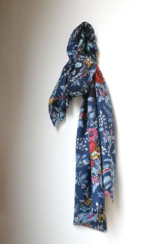 Color Block Floral Stole Indigo