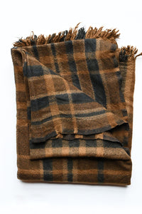 Plaid Throw Wool Blanket Brown