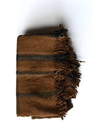 Plaid Throw Wool Blanket Brown