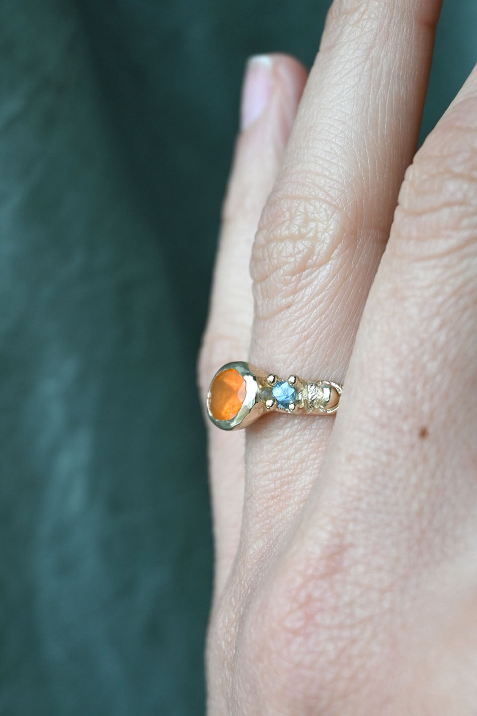 Orange and Blue Carved Ring