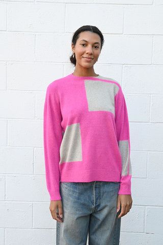 Cashmere Seamless Crew Neck Wide Color Block Pullover