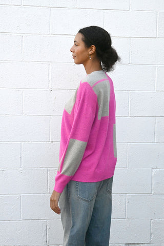 Cashmere Seamless Crew Neck Wide Color Block Pullover