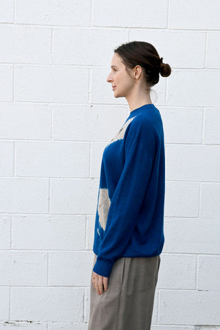 Cashmere Seamless Crew Neck Wide Pullover in Royal Blue