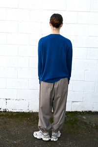 Cashmere Seamless Crew Neck Wide Pullover in Royal Blue