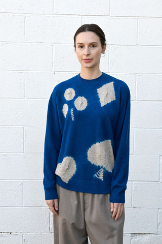 Cashmere Seamless Crew Neck Wide Pullover in Royal Blue