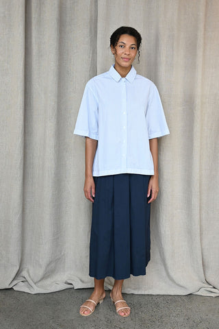 Pleated Cotton Navy Skirt